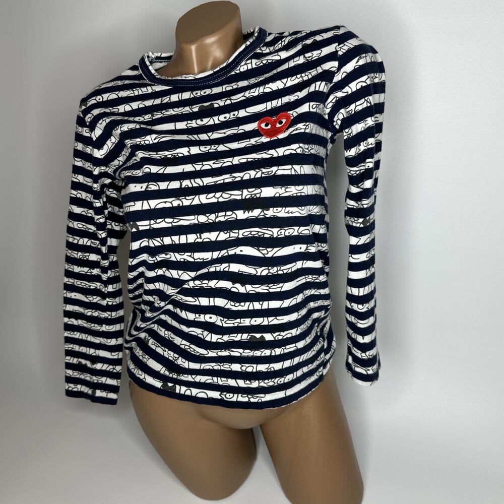 Commes des Garcons Play x Matt Groening Navy Blue Striped Long Sleeve Size Small - Picture 2 of 13